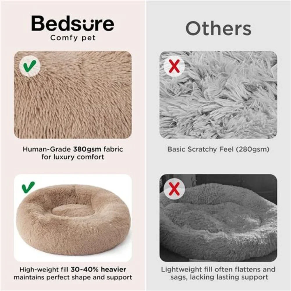 Calming Cat Bed Small Round Plush Donut Pet Bed Fluffy Soft Washable for Cats
